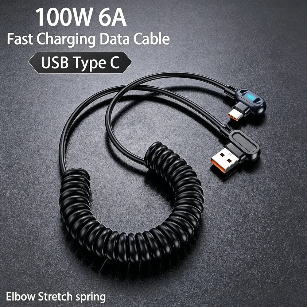 120W USB-C Elbow Retractable Fast Charging Cable | 6A USB-C Charging Cable Zpaxo