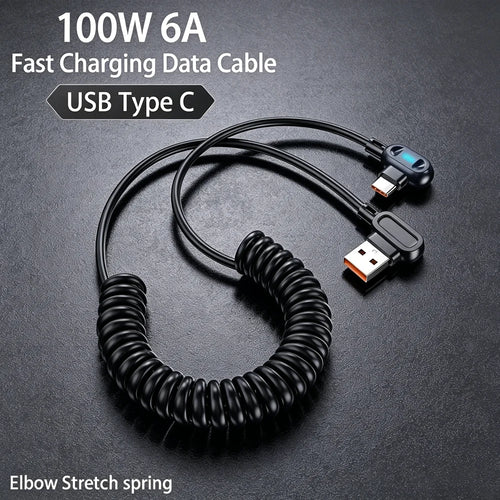 120W USB-C Elbow Retractable Fast Charging Cable | 6A USB-C Charging Cable Zpaxo