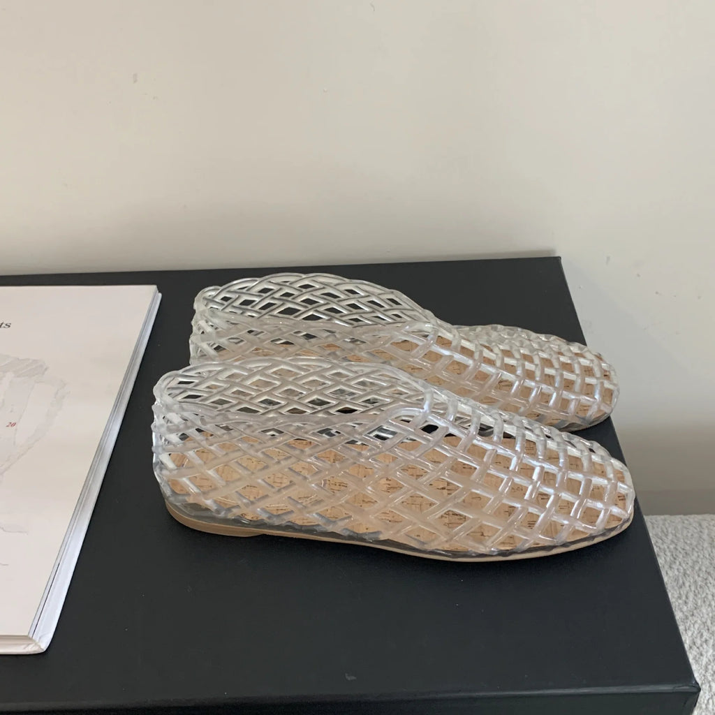 Summer Sandals for Women Hollowed Out Holes Women's Non Slip Jelly Sandals New Transparent Mesh Sandals for Women Plus Size 42 Zpaxo Creamy-white 37