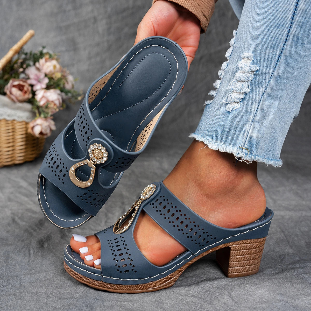 Women Sandals Peep Toe Heels Sandals Trend Summer Shoes Woman Lightweight Heeled Slippers Summer Footwear Luxury Platform Shoes Zpaxo Blue 39