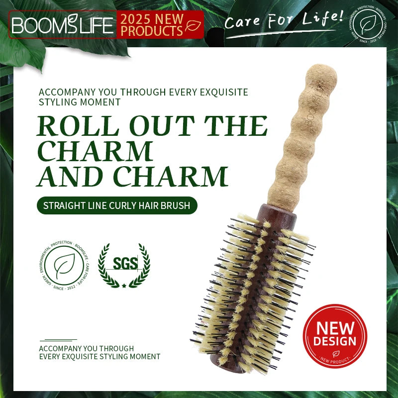 Cork Handle Boar Bristle Hair Brush Personalized Women Curling Barrel Styling Comb Anti-Static Wood Round HairBrush Zpaxo