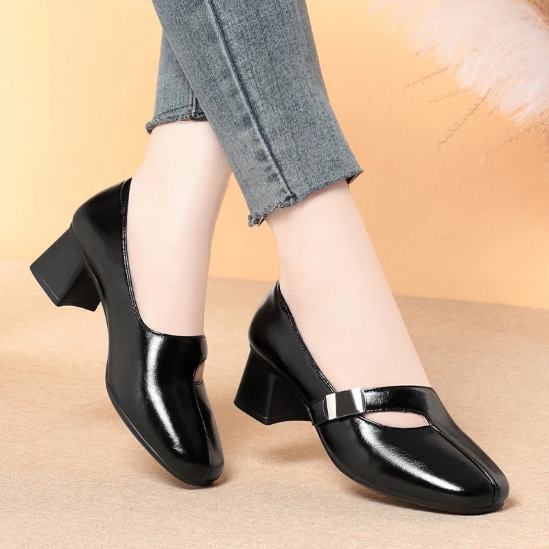 Light Mouth Single Shoes Soft Soles Mother Thick Heels Fashionable Zpaxo