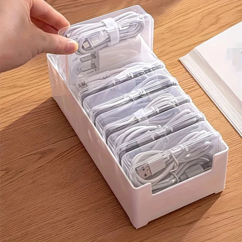 Clear Data Cable Storage Box Durable Messy-Free Cable Organizer Box Plastic Reusable Desktop Cable Organizer For Office Supplies Zpaxo