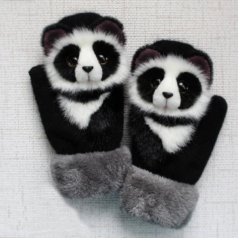 Cartoon Gloves Kids Knit Winter Mittens Kid Animal Plush Mitts Zpaxo