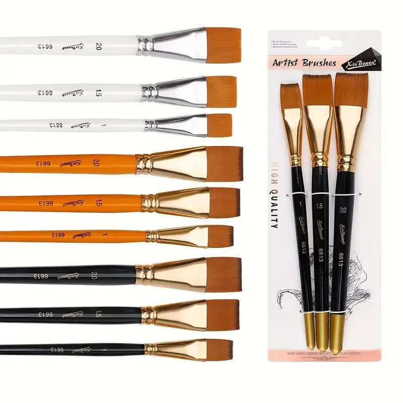 3pcs/Set Oil Painting Brushes-Acrylic Painting For Body Face Mini Flat Nylon Paint Brush Set,Watercolor Brush for Body Painting Zpaxo