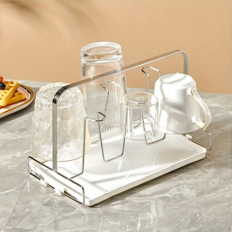 6-Slot Stainless Cup Rack Kitchen Countertop Holder Organizer Modern