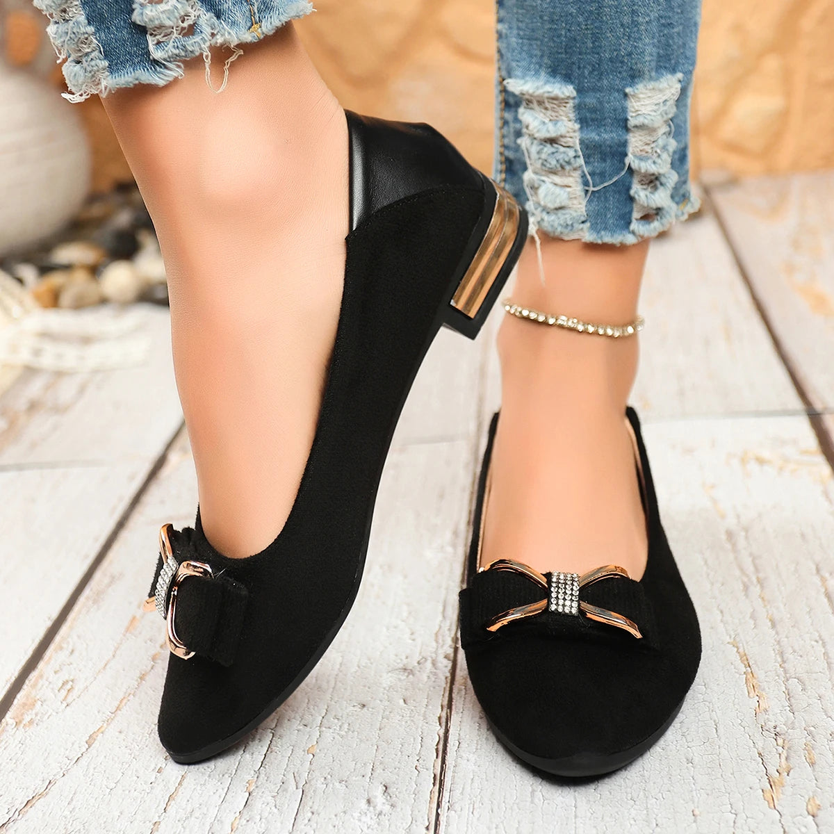 Women Flats Spring Autumn Loafers Bowknot Single Shoes Female Fashion Sweet Flat Soft Casual Sneakers Women Zapatos De Mujer Zpaxo black 42