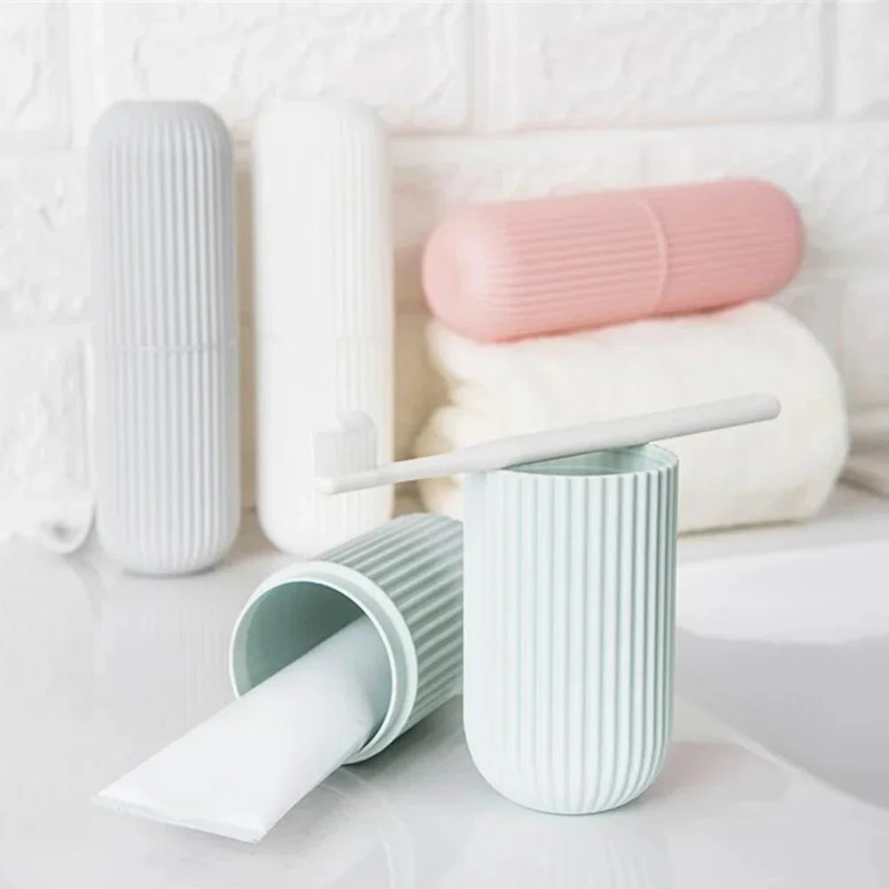 Travel Toothbrush Storage Box Vertical Stripe Portable Mouthwash Cup Brushing Cup Toothware Box Toothpaste Storage Cartridge Zpaxo