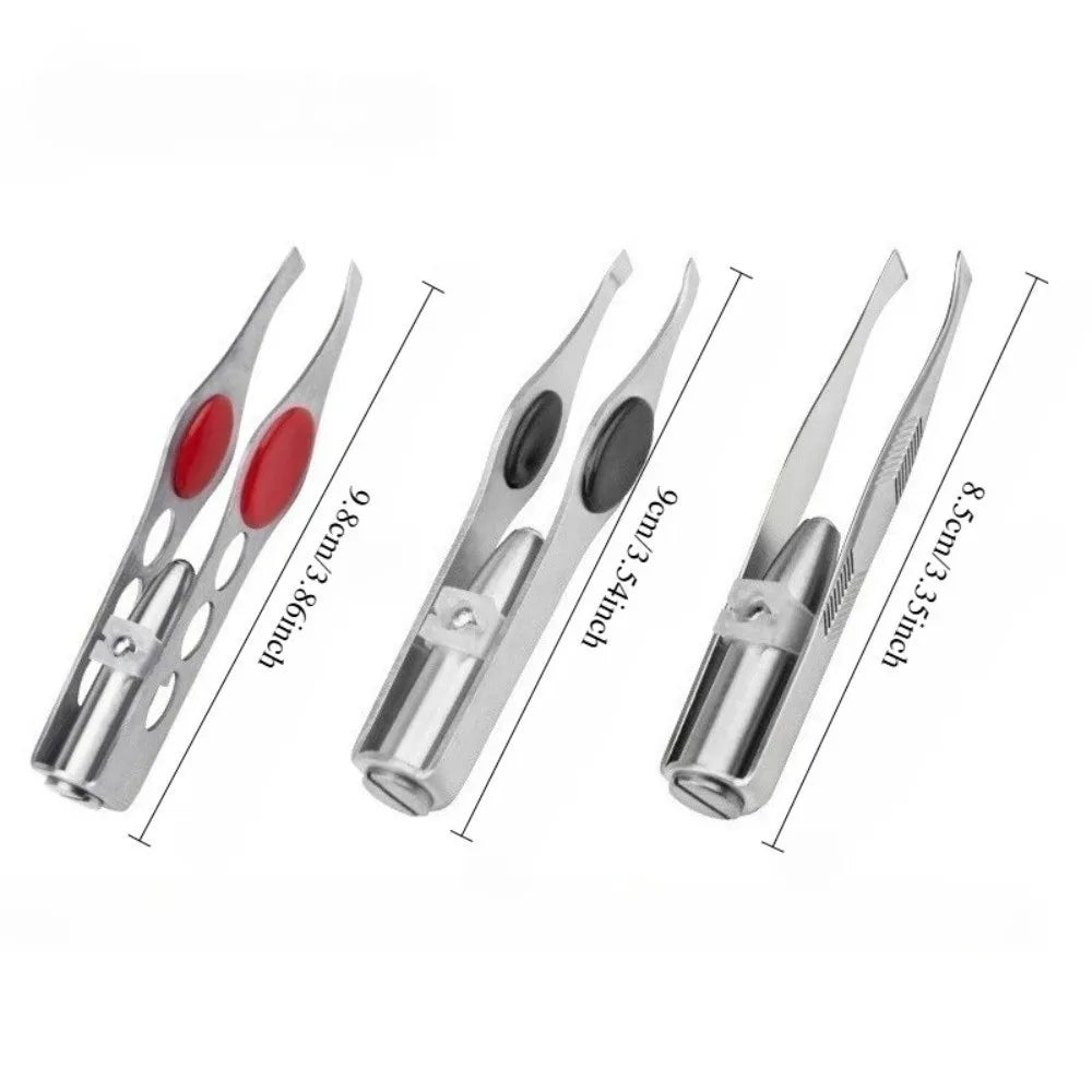 Stainless Steel LED Eyebrow Tweezers Oblique Tip Light Trimming Clip Zpaxo