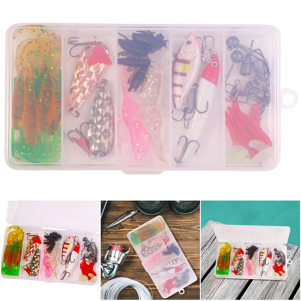 Fishing Lure Soft Hard Bait Hooks Swivels Tackle Box Bass Pike Crank