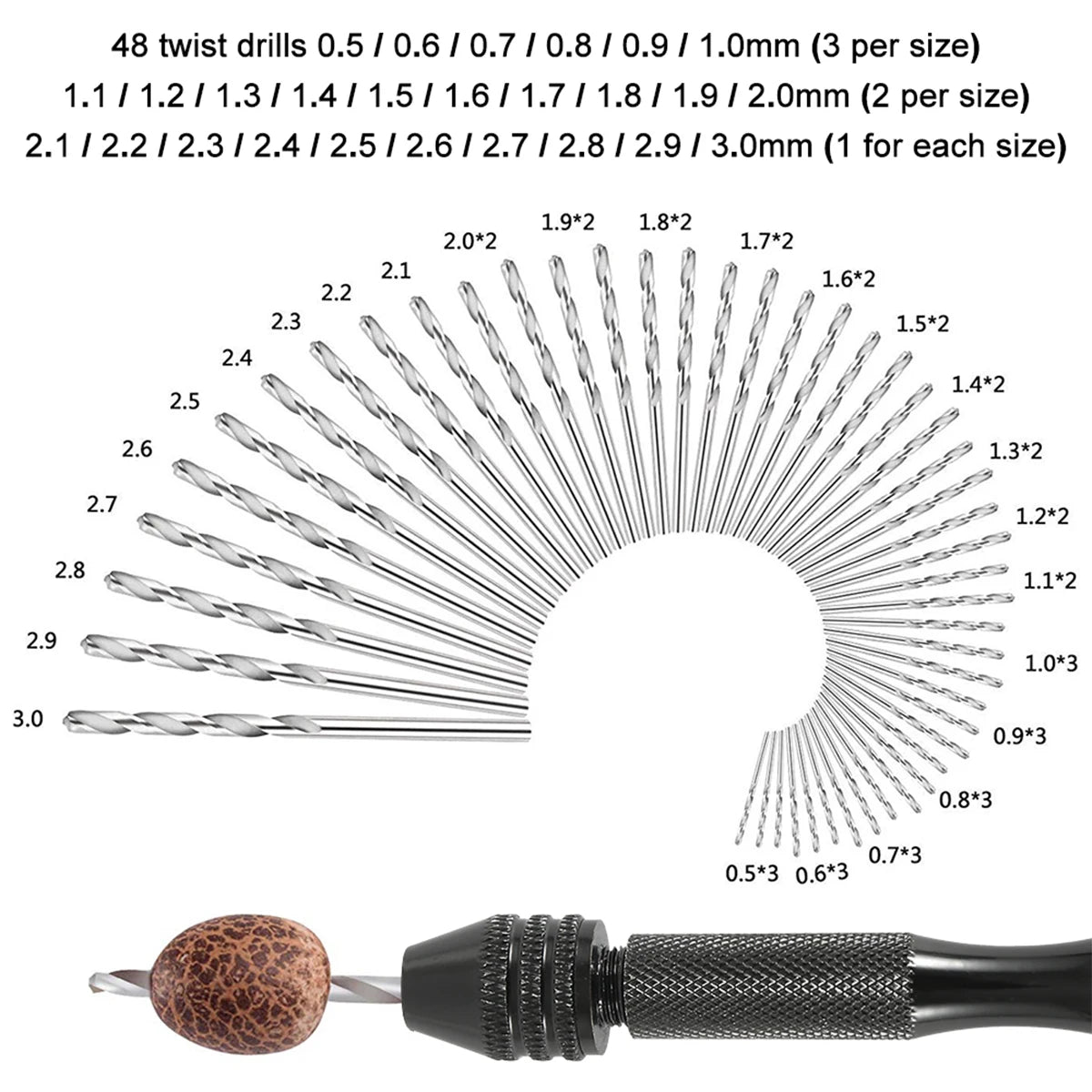 49PCS/Set Precision Pin Vise Drill 0.2-3.0 mm Twist Hand Drill Bits Set for DIY Drilling Tool Twist Drill Drill Hobby Engrave Zpaxo