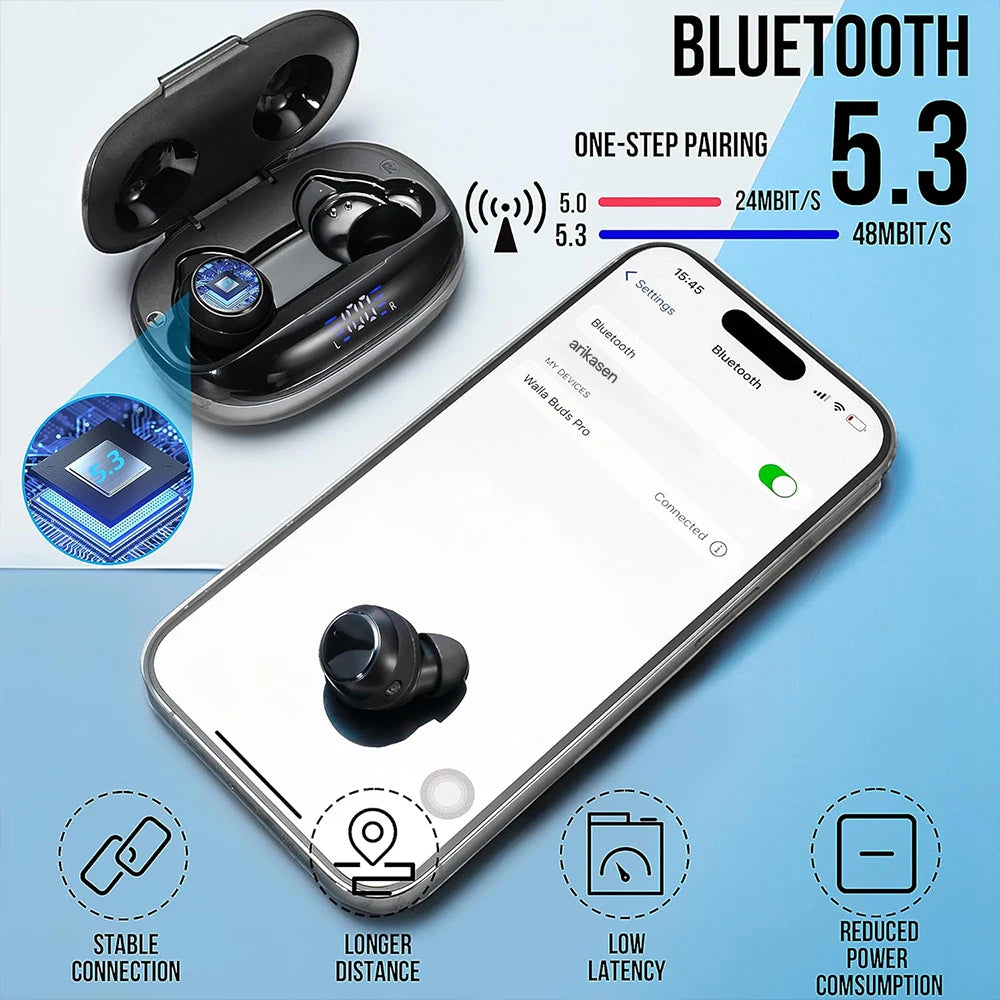 Bluetooth 5 3 Headphones True Wireless Waterproof Buds Charging Case