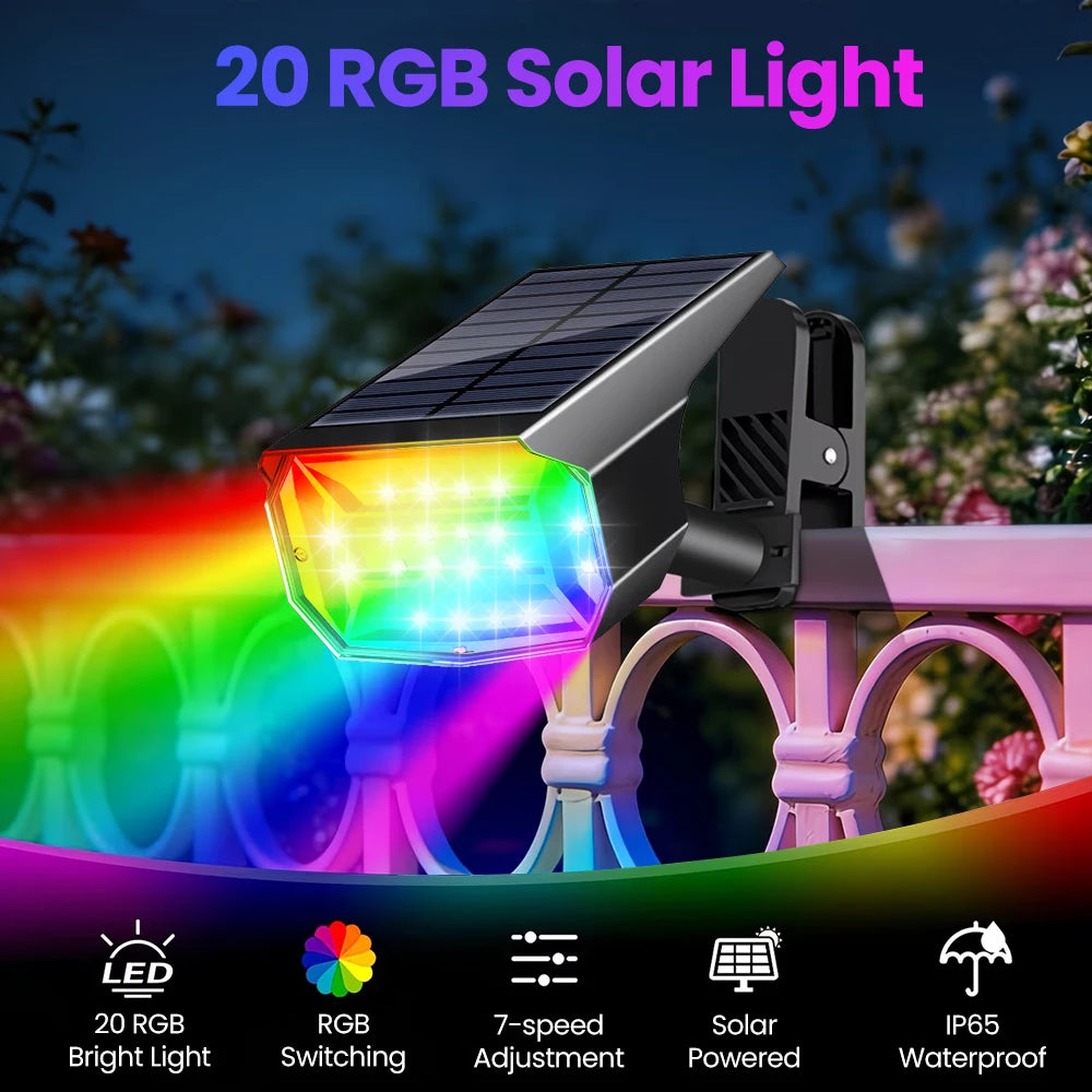 20LED RGB Clip On Solar Light 7 Lighting Modes Color Changing Waterproof IP65 Solar Railing Light For Wall Yard Railing Lighting Zpaxo