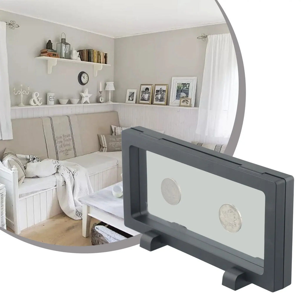 3D Floating Frame Coin Box Clear Jewelry Bracelet Display Stand Ring