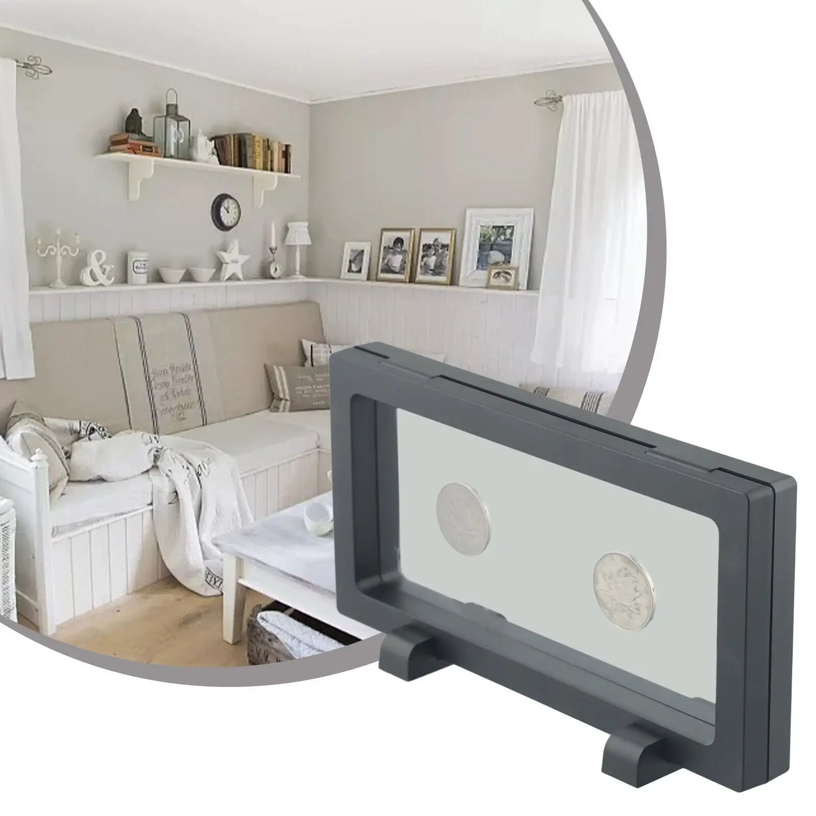 3D Floating Frame Coin Box Clear Jewelry Bracelet Display Stand Ring