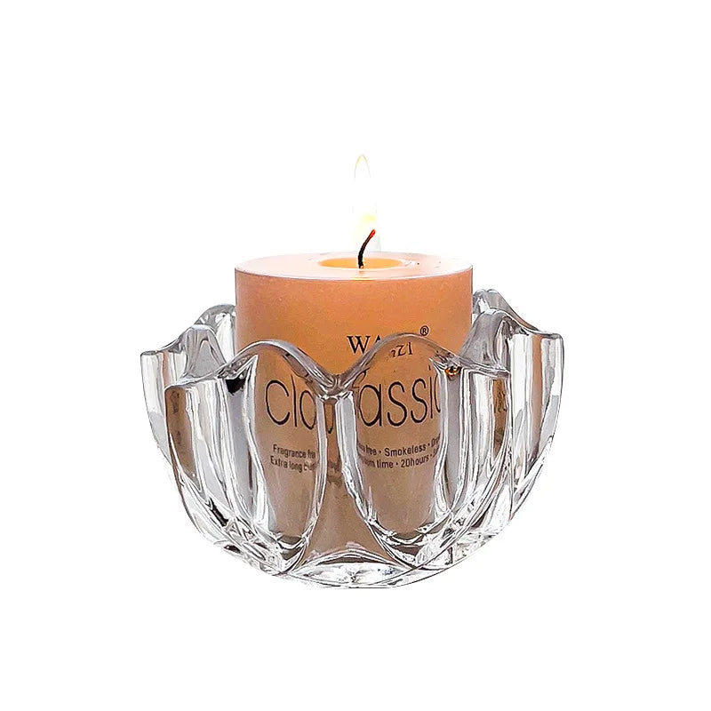 French Flower Mouth Crystal Glass Candle Holder Transparent Romantic