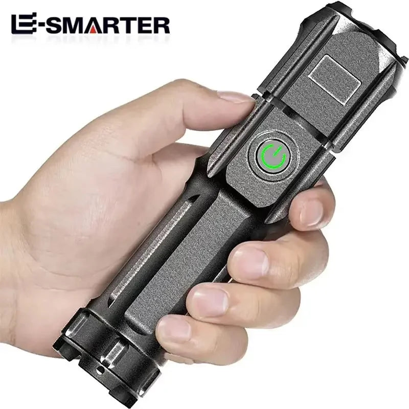 Rechargeable Telescopic Zoom Tactical Flashlight LED Torch with 4 Lighting Modes Long-Range Waterproof for Camping And Fishing Zpaxo
