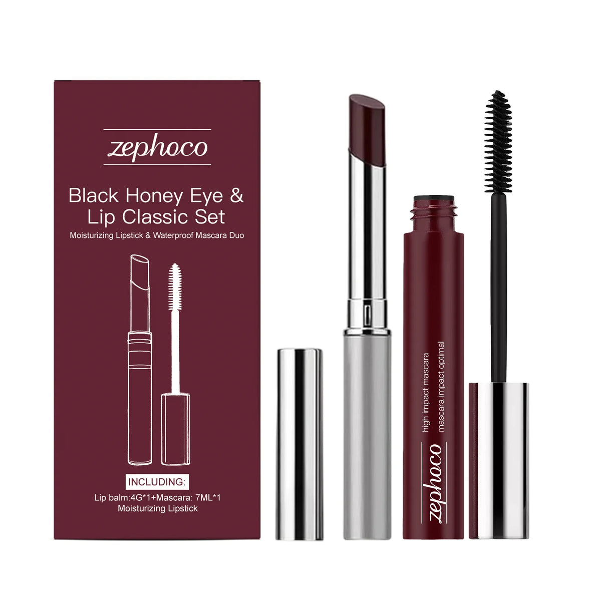 Anti-Fading Black Honey Eye & Lip Classic Set Moisturizing Glossy Plumping Lips Lipstick Eyelashes Curling Makeup Cosmetic Tool Zpaxo Brown mascara