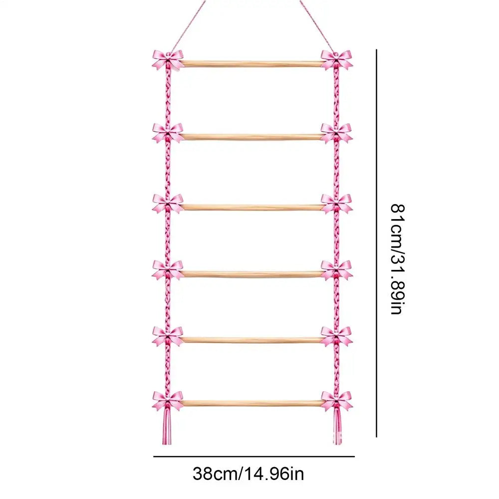 Macrame Hair Accessory Storage Hanging Clip Organizer Pink Bow Holder