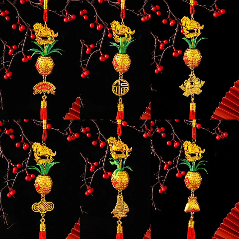 2026 Year Of The Horse Wall Hanging Car Ornament Chinese New Year Red Gold Pineapple Pendant Lucky Decoration Housewarming Gifts Zpaxo