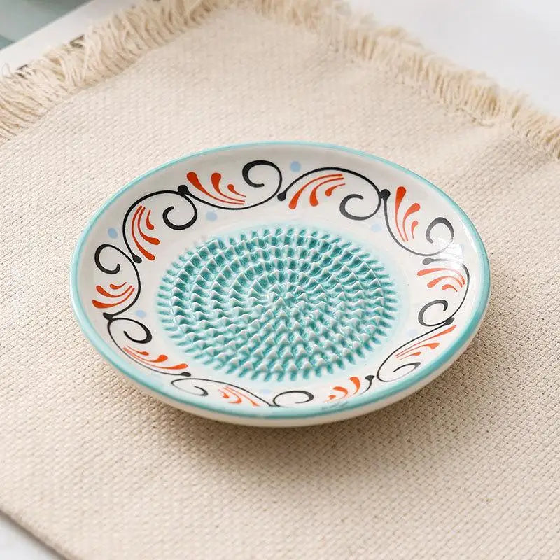 2-in-1 Ceramic Ginger Grater Round Plate Garlic Vegetable Fruit Zpaxo A1