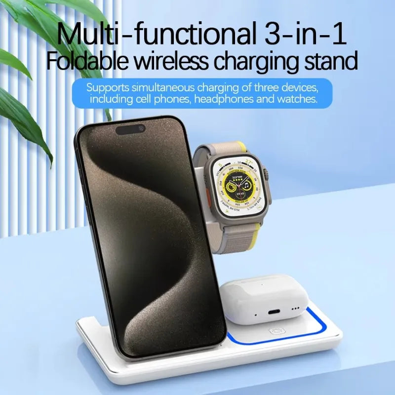 Foldable 3-in-1 Wireless Charging Stand – iPhone, Watch & AirPods Wireless Charging Stand Zpaxo