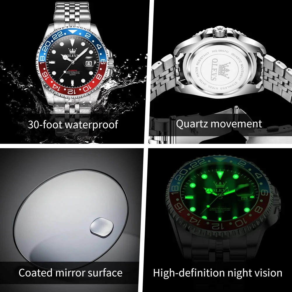 OLEVS Men's Watches Top Brand Luxury Classic Datejust Original Quartz Watch for Man Waterproof Luminous Big Date Stainless Steel Zpaxo