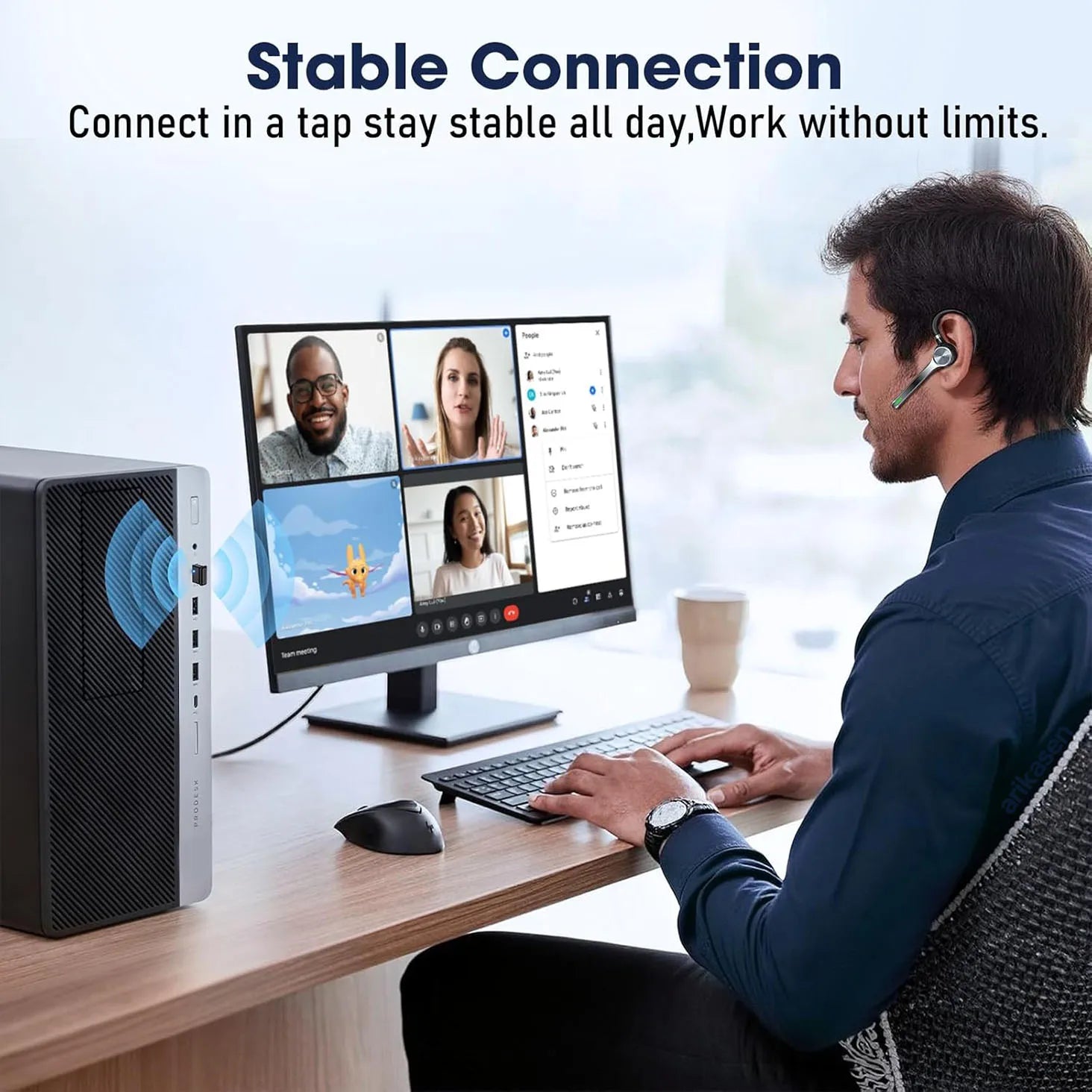 Wireless Headset Single-ear Bluetooth Noise-canceling Mic USB Dongle