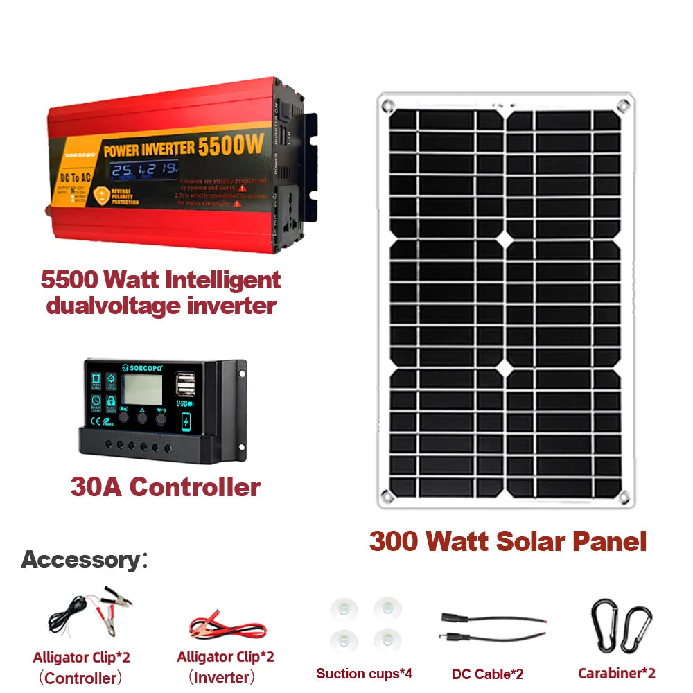 5500W Complete Solar Off-Grid System Panel 30A Controller and Inverter for Home RV Camping Backup Power and Off-Grid Application Zpaxo