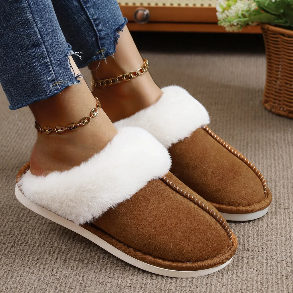2025 New Women Slippers Lightweight Casual Indoor Slides Female Thicken Plush Home Shoes Woman Closed Toe Warm Cotton Slippers Zpaxo