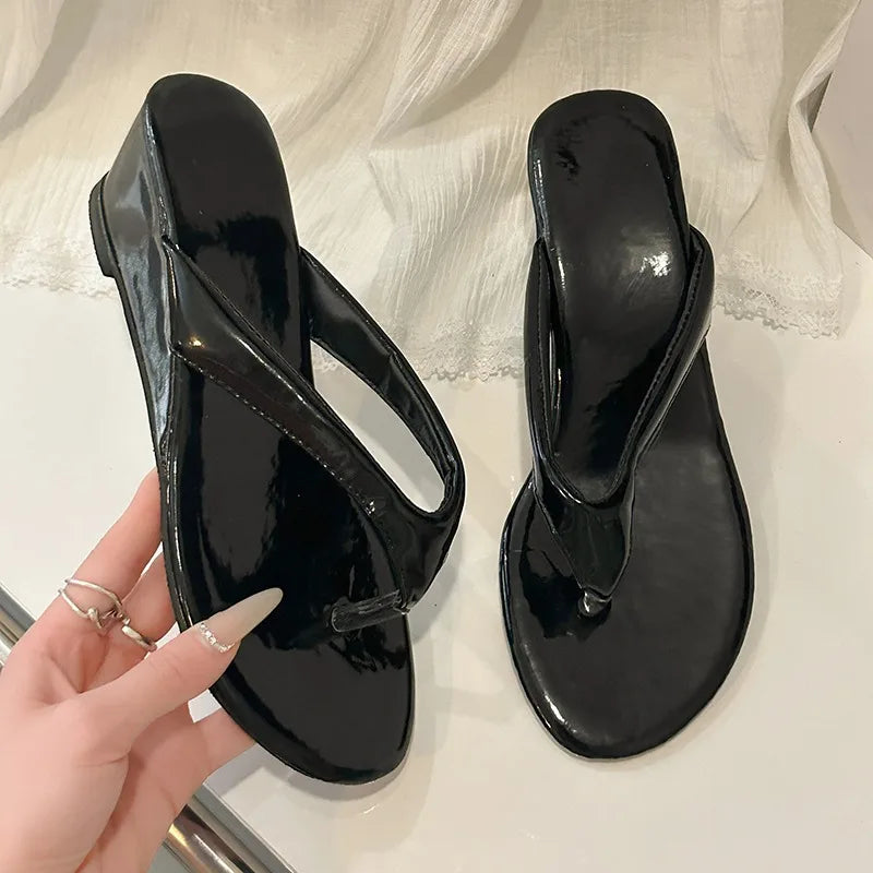 Fashion Solid Platform Clip Toe Women's Wedges Slippers Open Mid Zpaxo