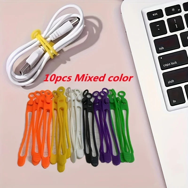 50/20/10/5pcs Silicone Multifunctional Cable Organizer Winder Storage Holder Bag with Zip Tie, Twist, and Clip Functions Zpaxo Mixed color-10pcs