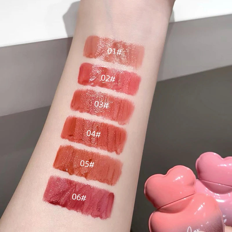 Love Heart Mirror Water Light Lip Gloss Long-lasting Shimmer Moisturizing Smooth Lip Glaze Easy To Color Non-stick Lip Makeup Zpaxo