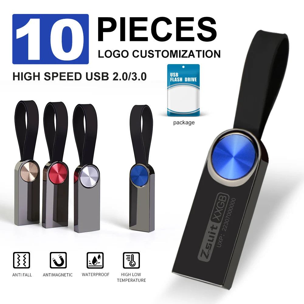 ZSUIT 10Pcs USB Drive 32GB 64GB High Speed Pen Drive 3.0 Memory Stick 128GB Waterproof Pendrive Metal USB Disk Memoria Stick DD Zpaxo