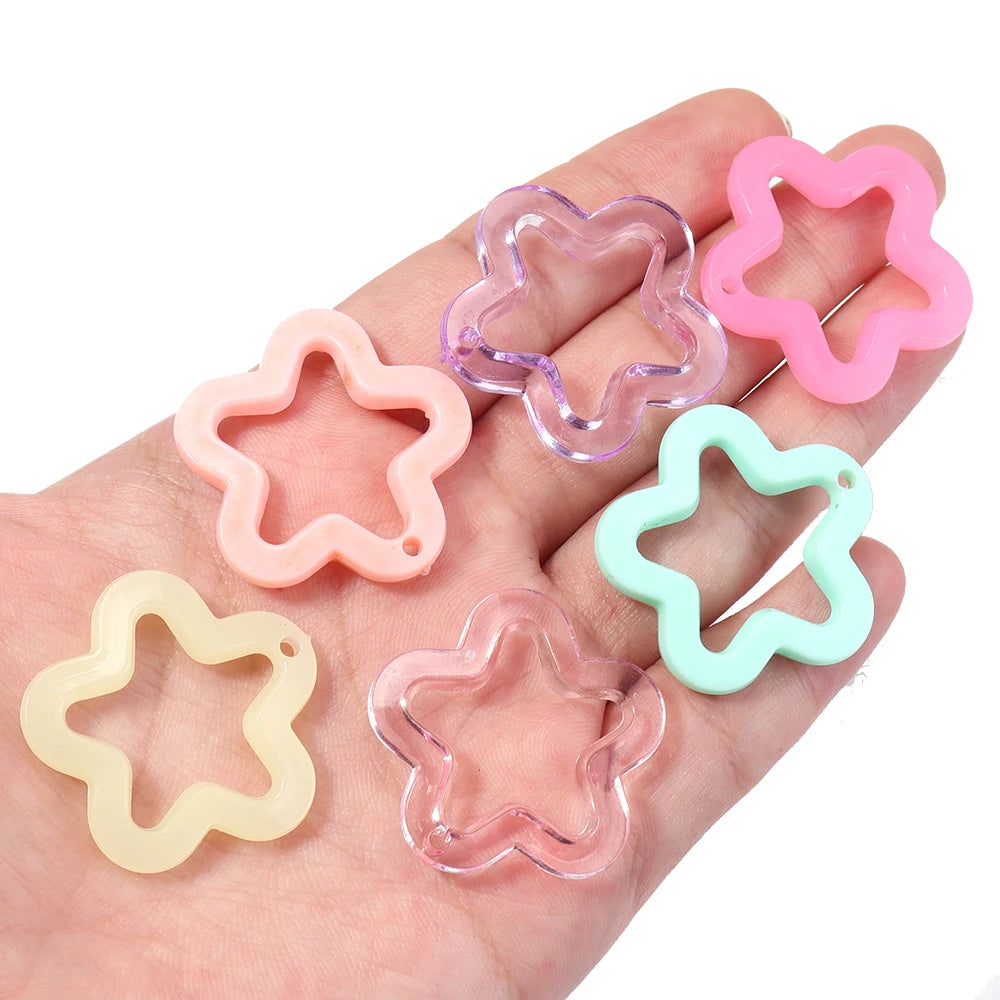 40Pcs/Lot 30mm Acrylic Transparent Hollow Star Loose Beads DIY Jewelry Pendant Keychain Windbell Handmade Fashion Accessories Zpaxo