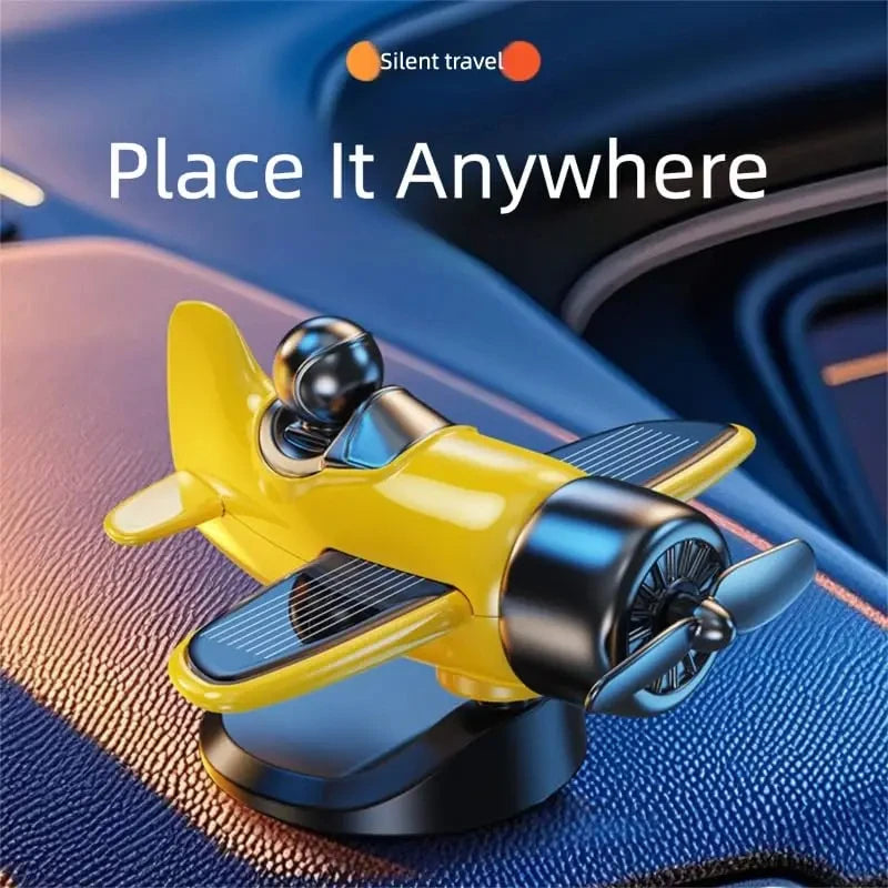 Solar Powered Rotating Airplane Car Dashboard Ornament 360 Auto Spin