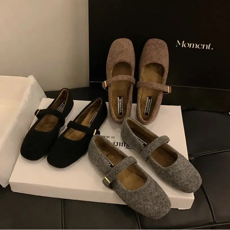 Flat Shoes for Women Autumn Winter Hairy Shoes Women's New Outdoor Mary Jane Flat Bottom Cotton Shoes Loafers Women Zpaxo