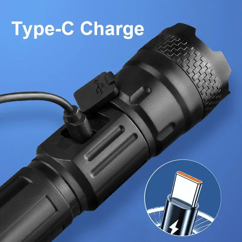High-Power LED Flashlight – USB-C Rechargeable Zoomable Torch LED Flashlight Torch Zpaxo