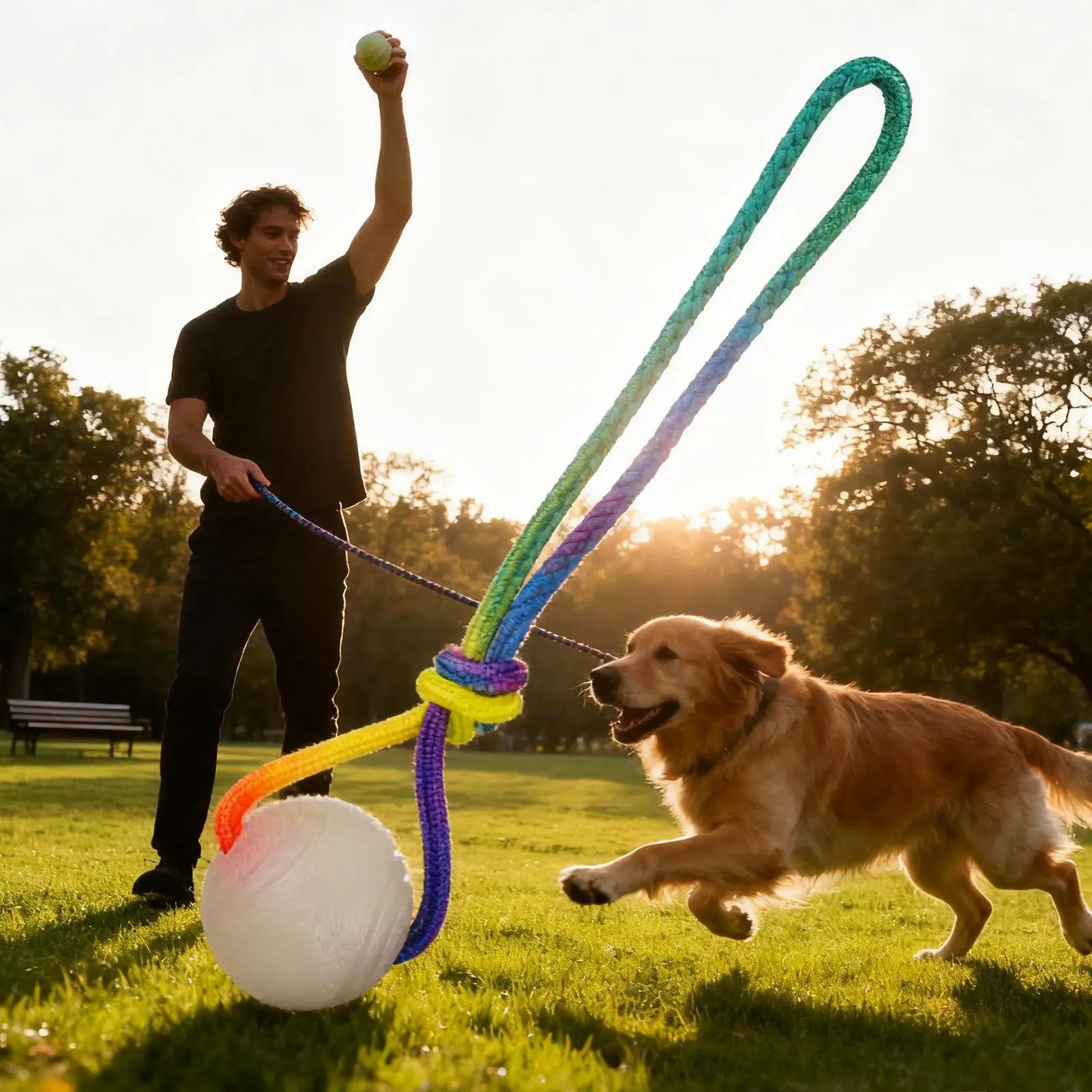 Ball Toys for Dogs 2 Pieces Interactive Tug Glowing Teether with Rope Dog Play Ball for Puppy Small Medium Large Breed Boredom Zpaxo