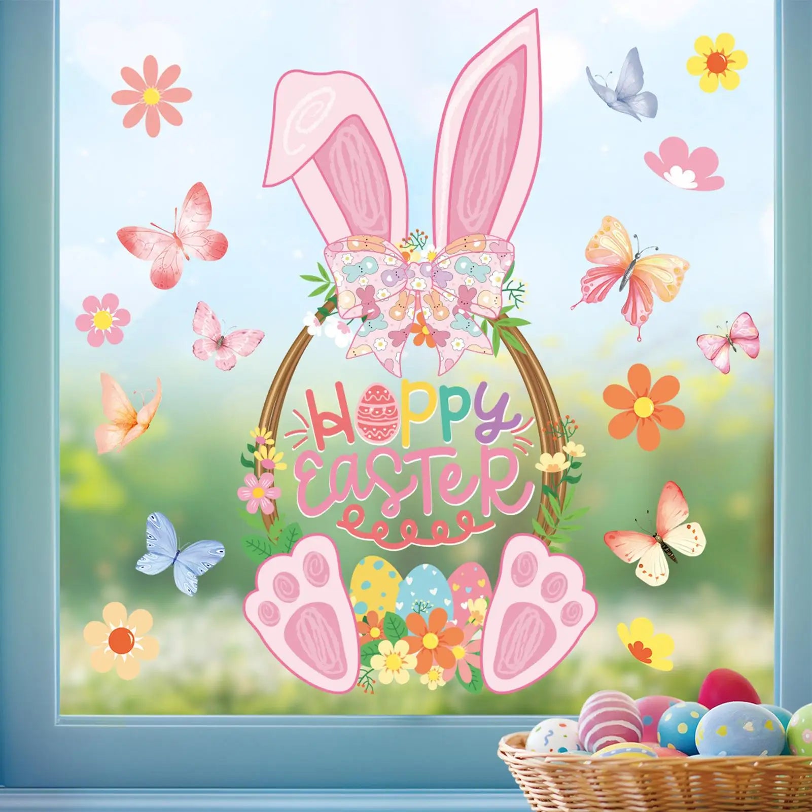 Easter Window Clings Static Decals Double Sided Spring Bunny Decor