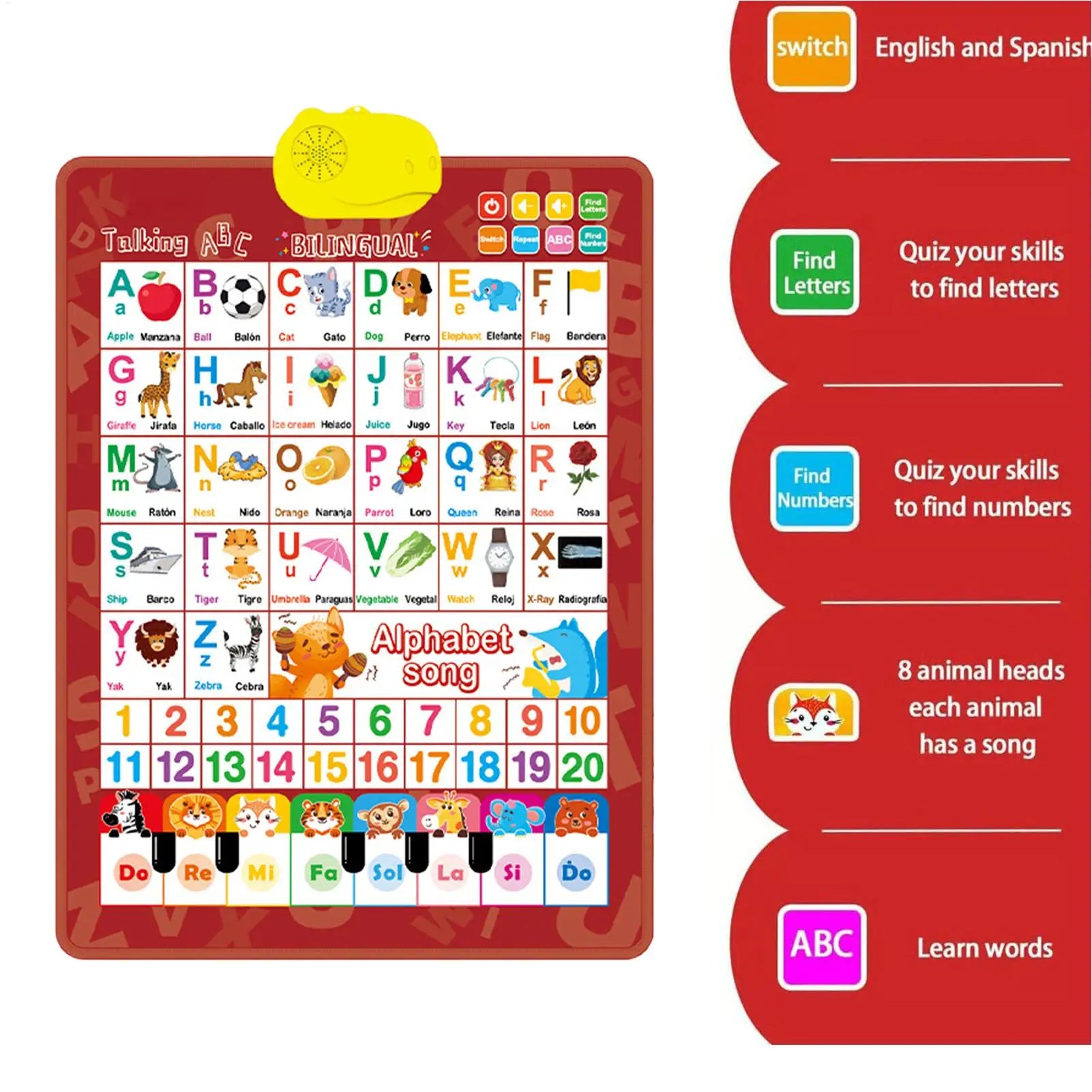 Bilingual Talking Wall Chart – English & Spanish Toddler Toy Educational Learning Toy Zpaxo