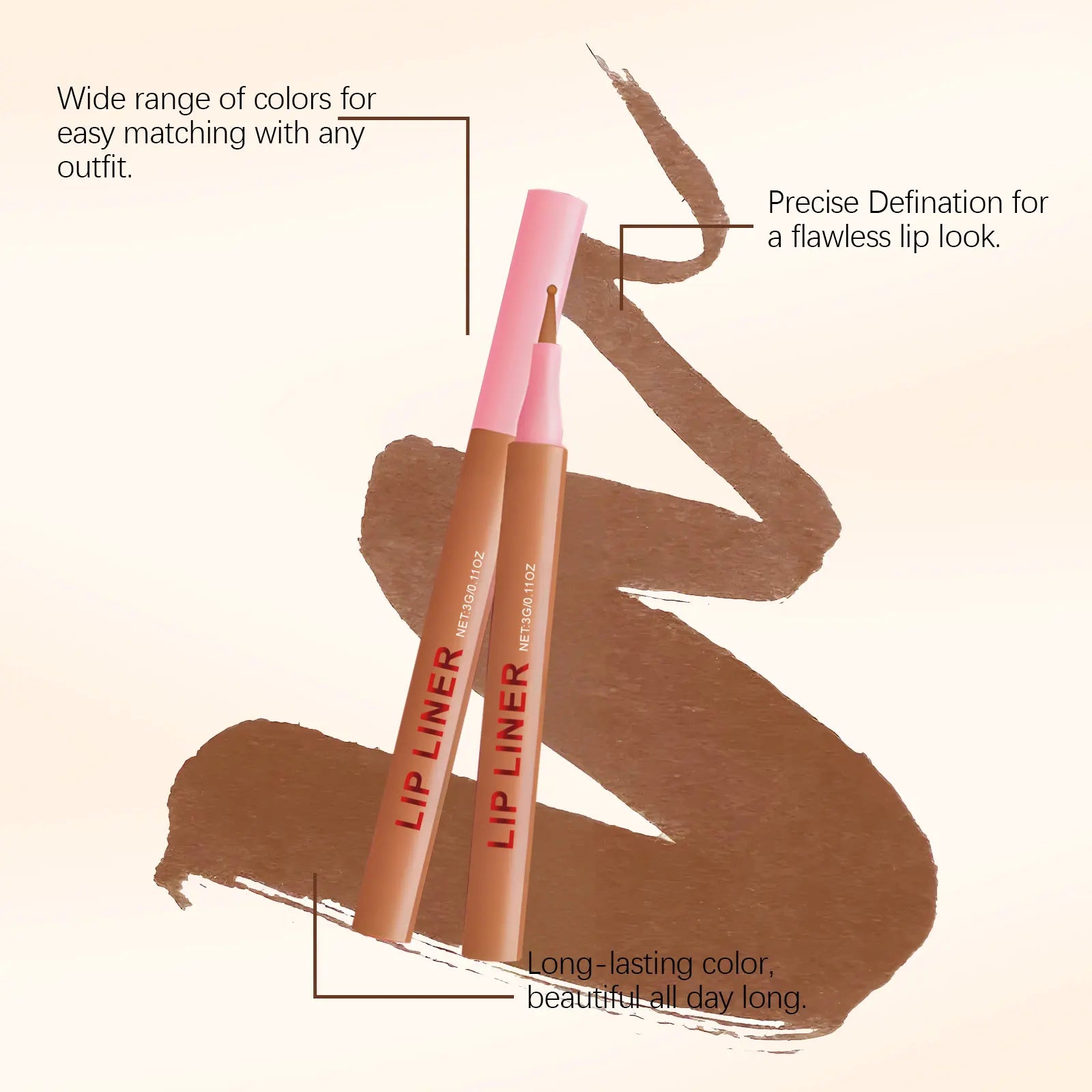 Light Brown Waterproof Lip Liner – Long-Lasting & Natural Lip Liner Zpaxo