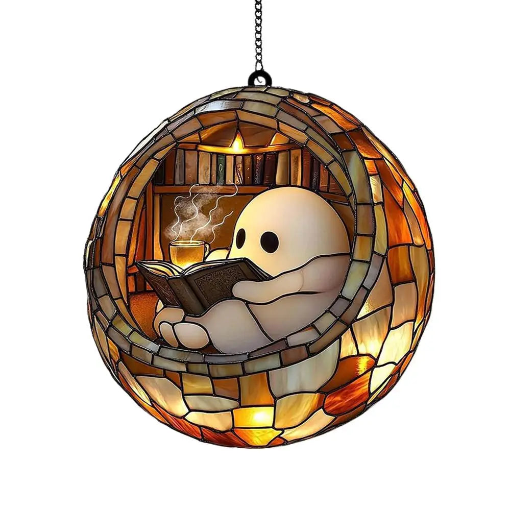 Ghost Reading Book Acrylic Suncatcher Window Ornament | Spooky Window Suncatcher Zpaxo E
