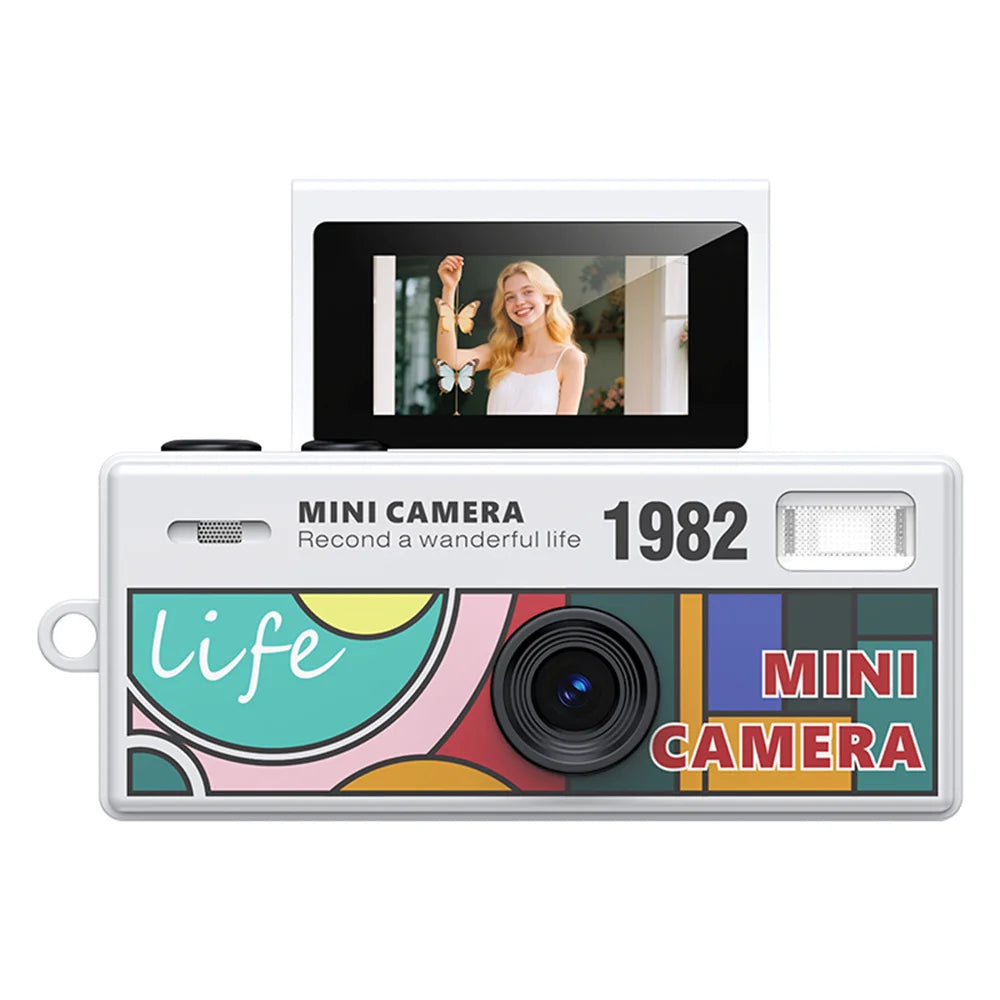 Palm-Sized Mini Digital Camera 180° Flip Selfie Screen with Flashlight Multiple Filters Keychain Portable Digital Camera LK030 Zpaxo White Camera Add 8G