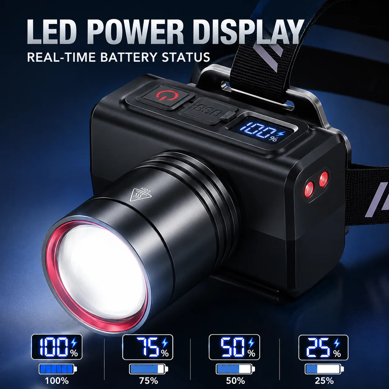 LED Rechargeable Headlamp Adjustable Zoom Waterproof Ultra Bright Headlight USB Head Torch for Camping Hiking Fishing Repair SOS Zpaxo