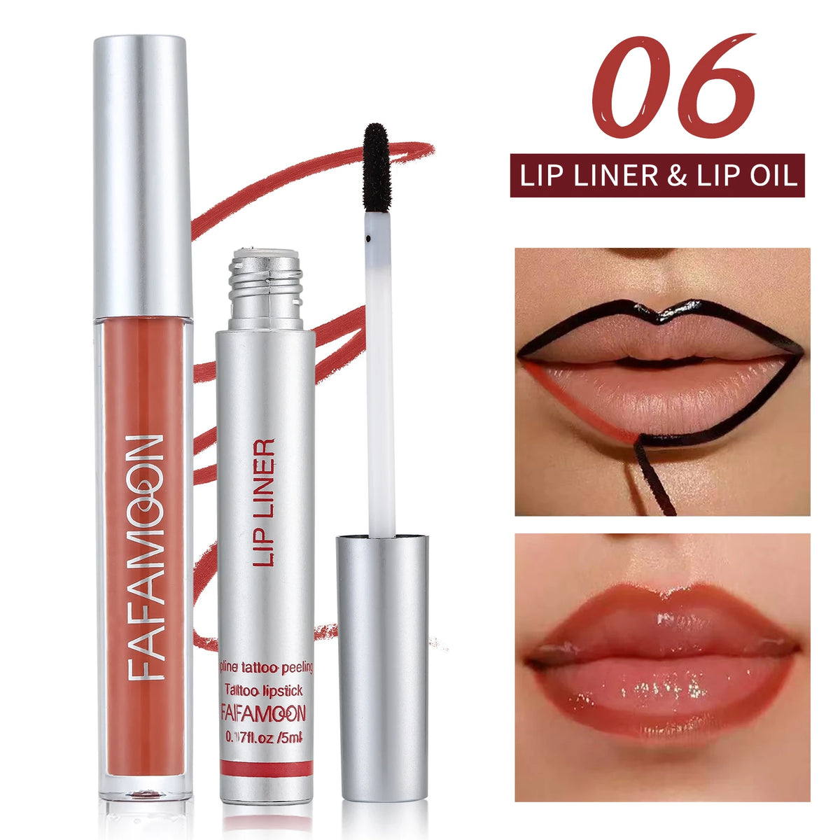 Peel-off Lip Liner Gloss Long-lasting Glossy Lightweight Moisturizing Zpaxo FA2608-06