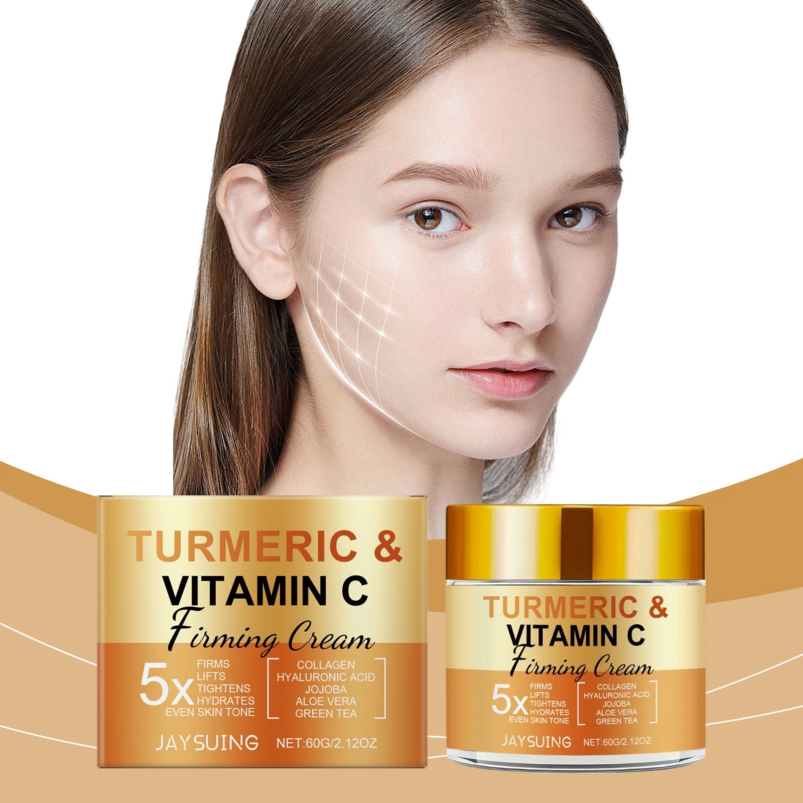 Jaysuing Turmeric Vitamin C Face Cream Smooth Out Reduce Wrinkles Moisturizing Brightening Firming Skin Lighten Dark Spot Makeup Zpaxo