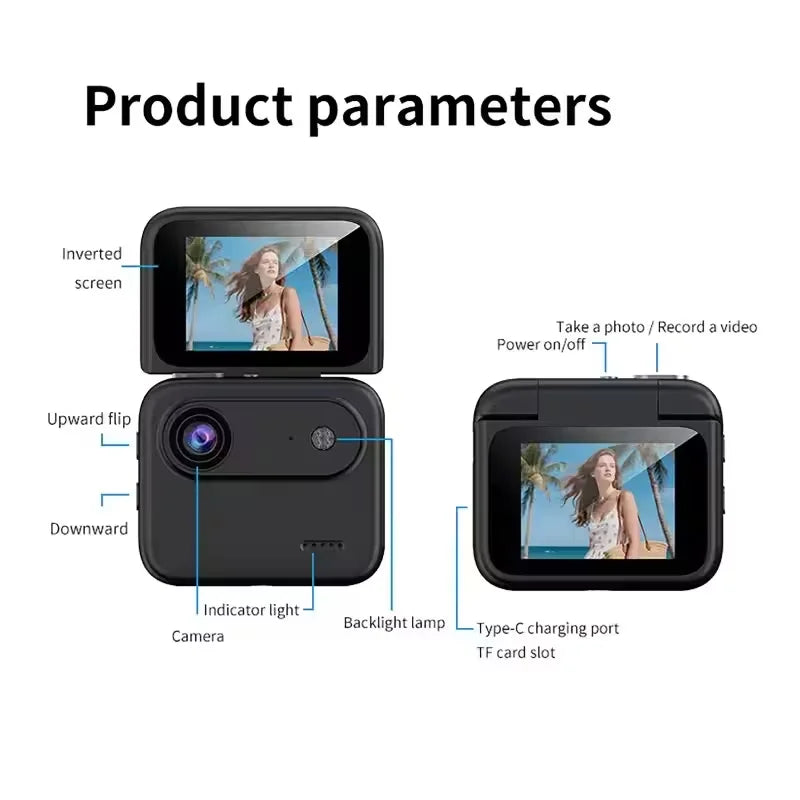 4K Ultra HD Action Camera Flip Screen VLOG Recorder Wide-angle Lens Zpaxo