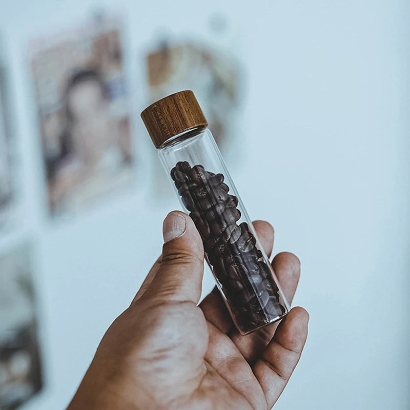 Bottled Tubes Grain Storage Wooden Sealed Canisters Barista Tool Gift Coffee Beans Storage Container Glass Tube With Wood Tool Zpaxo