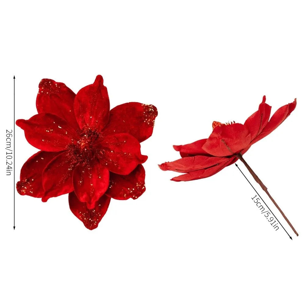 26cm Glitter Artificial Poinsettia Christmas Flower Decor Artificial Christmas Flower Zpaxo